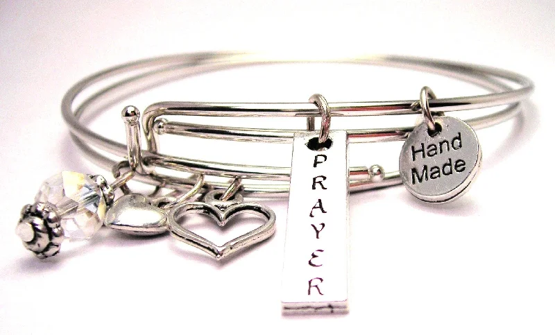 Tiny pearl bangles-Prayer Long Tab Expandable Bangle Bracelet Set