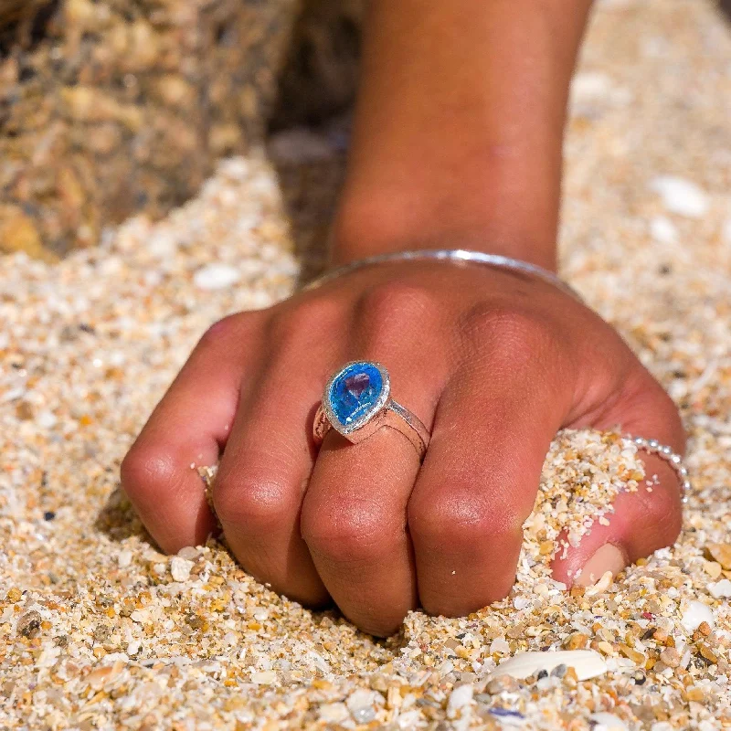 High shine rings-Blue Topaz Ocean Droplet Ring