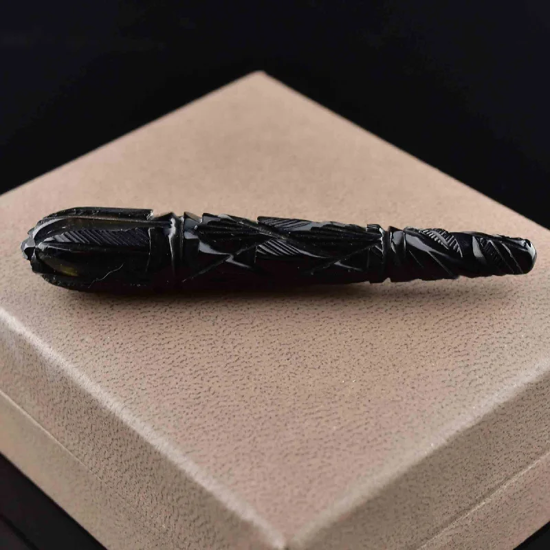 Pure form brooch-Antique Carved Whitby Jet Victorian Brooch