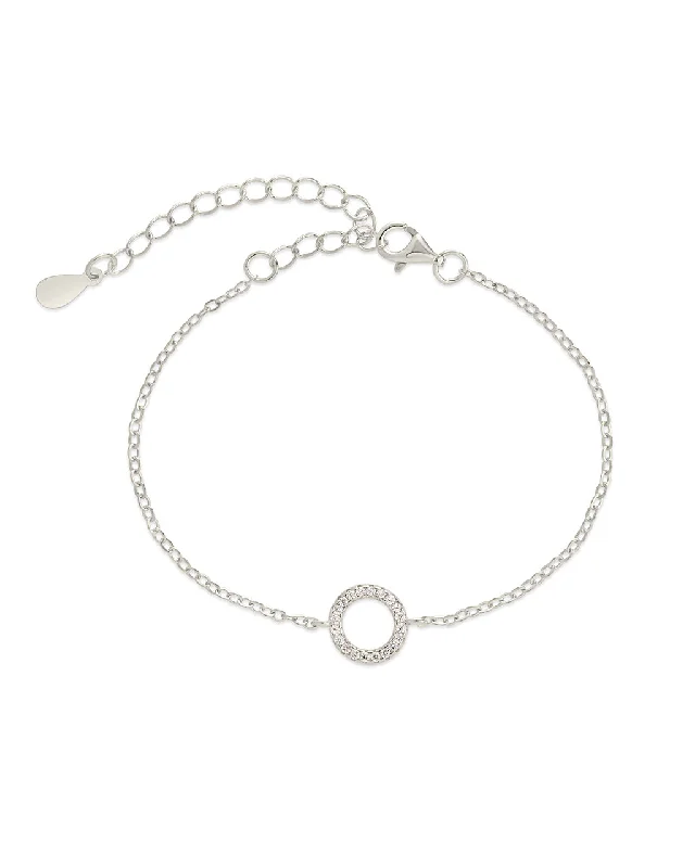 Bamboo weave bangles-Sterling Silver CZ Open Circle Bracelet