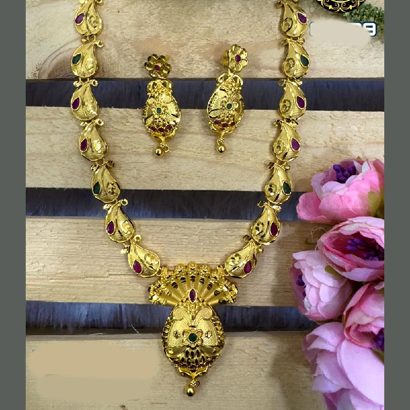 Citrine pendant necklaces-Siara Collections Forming Gold Plated Pota Stone Long Necklace Set