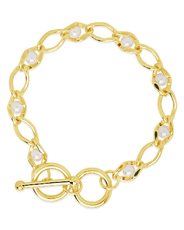 Mesh charm bangles-Amedea Pearl & Chain Toggle Bracelet