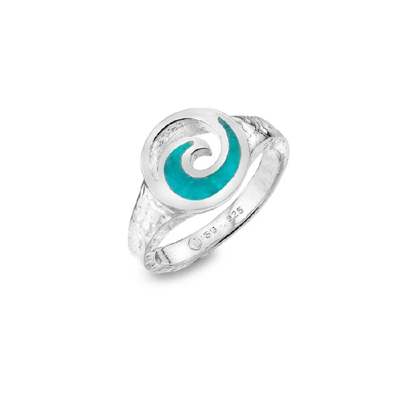 Mixed metal rings-Sea Gems Sterling Silver Turquoise Wave Ring