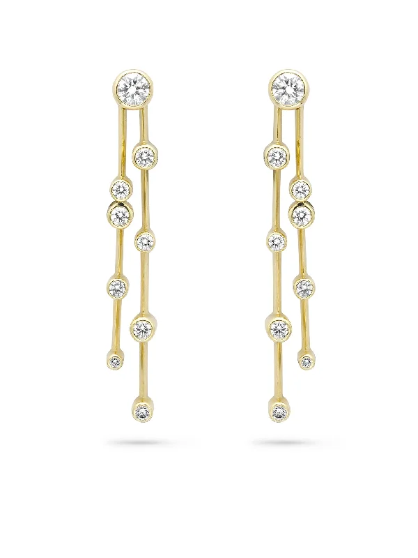 Half moon earrings-Raindance Long Yellow Gold Diamond Earrings