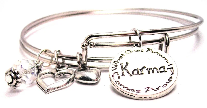 Patina bronze bangles-Karma What Goes Around Comes Around Circle Expandable Bangle Bracelet Set