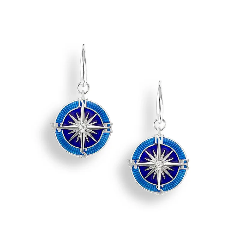 Dainty charm earrings-Nicole Barr Blue Enamel Compass Rose Earrings