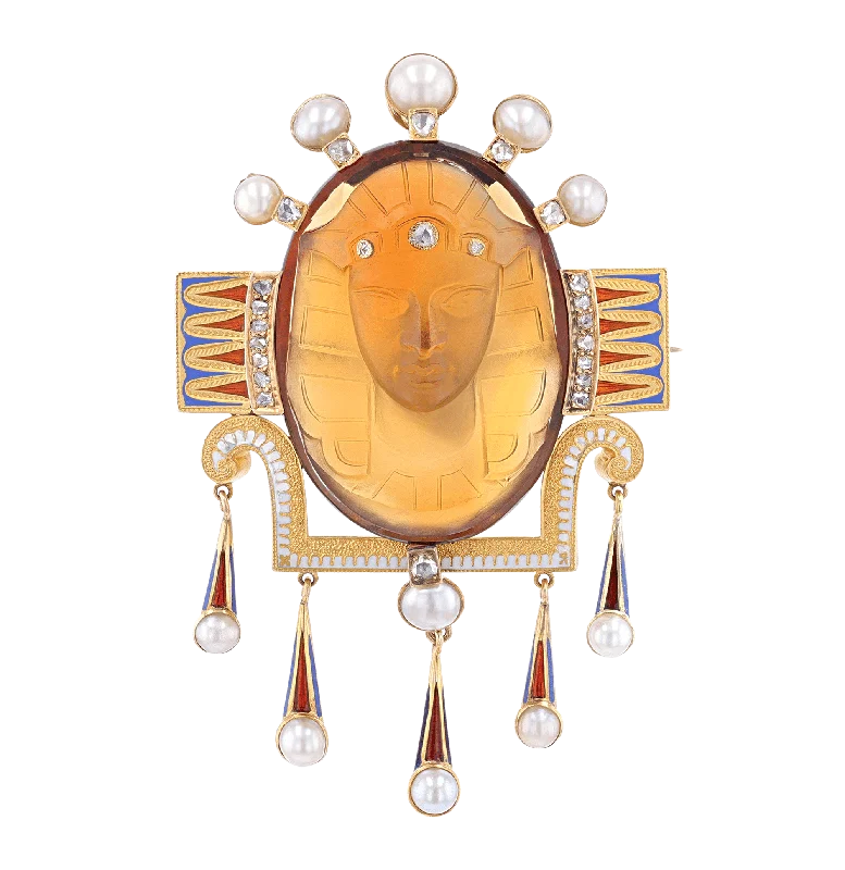 Full moon brooch-Victorian Egyptian Revival Citrine Brooch