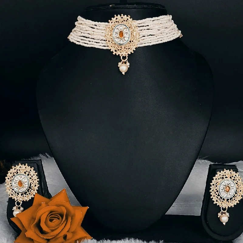 Citrine necklaces-Lucentarts Jewellery Kundan Stone Choker Necklace Set