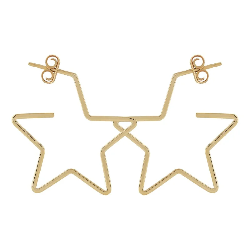 Deco charm earrings-14k Gold Star Hoop Earrings