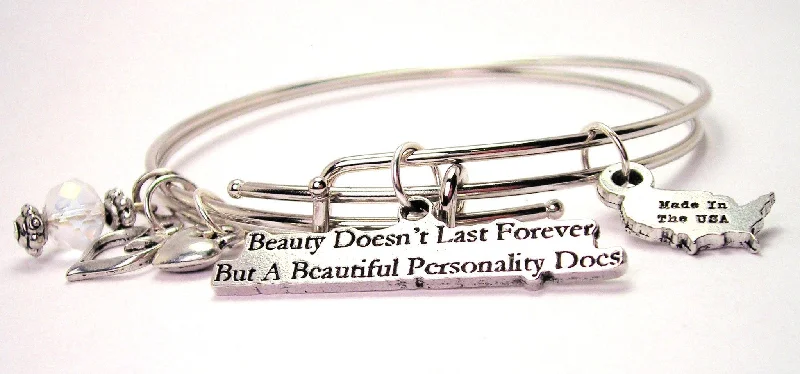 Pure eternity bangles-Beauty Doesn't Last Forever But A Beautiful Personality Does Expandable Bangle Bracelet Set