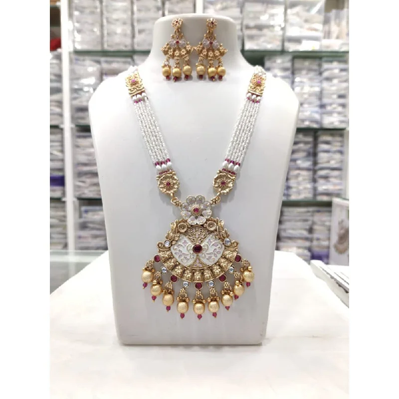 Layered chain necklaces-Akruti Collection Gold Plated Meenakari And Pearl Necklace Set