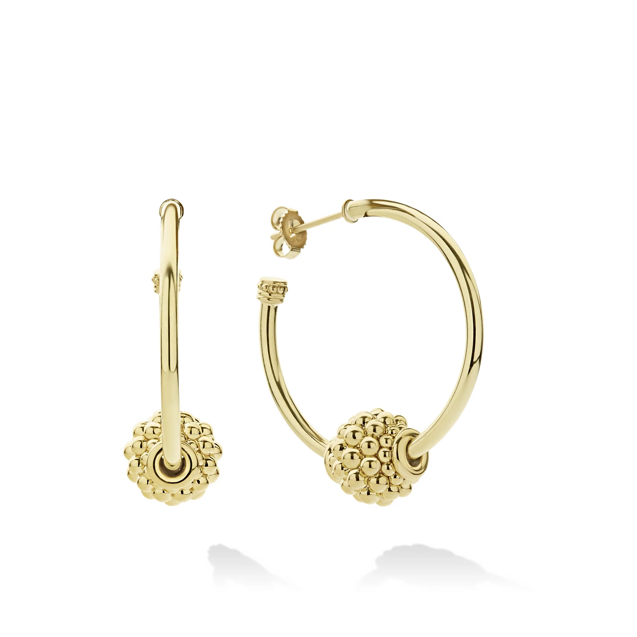 Pure gem earrings-Lagos 18k Caviar Gold Small Ball Hoop Earrings