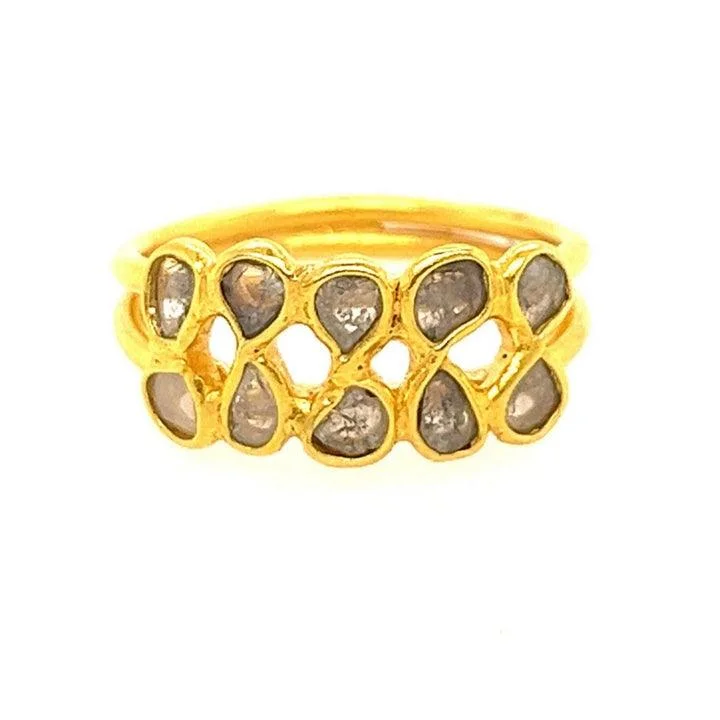 Vintage vow rings-Gold Vermeil Two Row Polki Diamond Ring