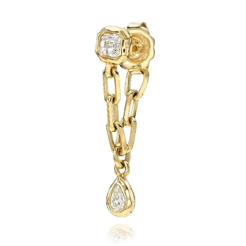 Astro design earrings-Asscher Diamond River and Pear Diamond Drop Chain Earring