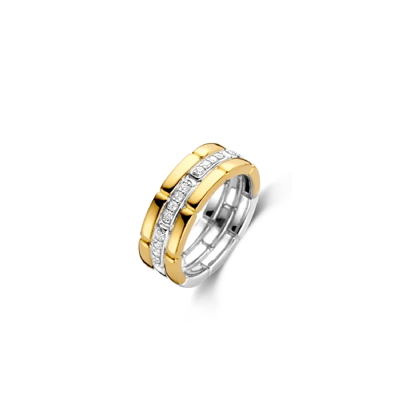 Oval gem rings-Ti Sento Gold Vermeil Cubic Zirconia Three Band Ring