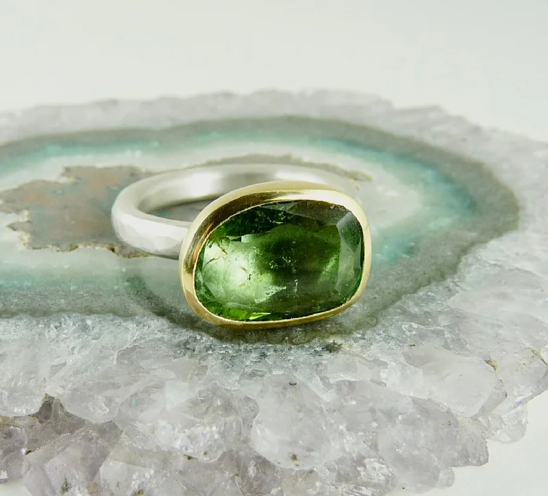 Vintage flair rings-Rose Cut Green Tourmaline Ring