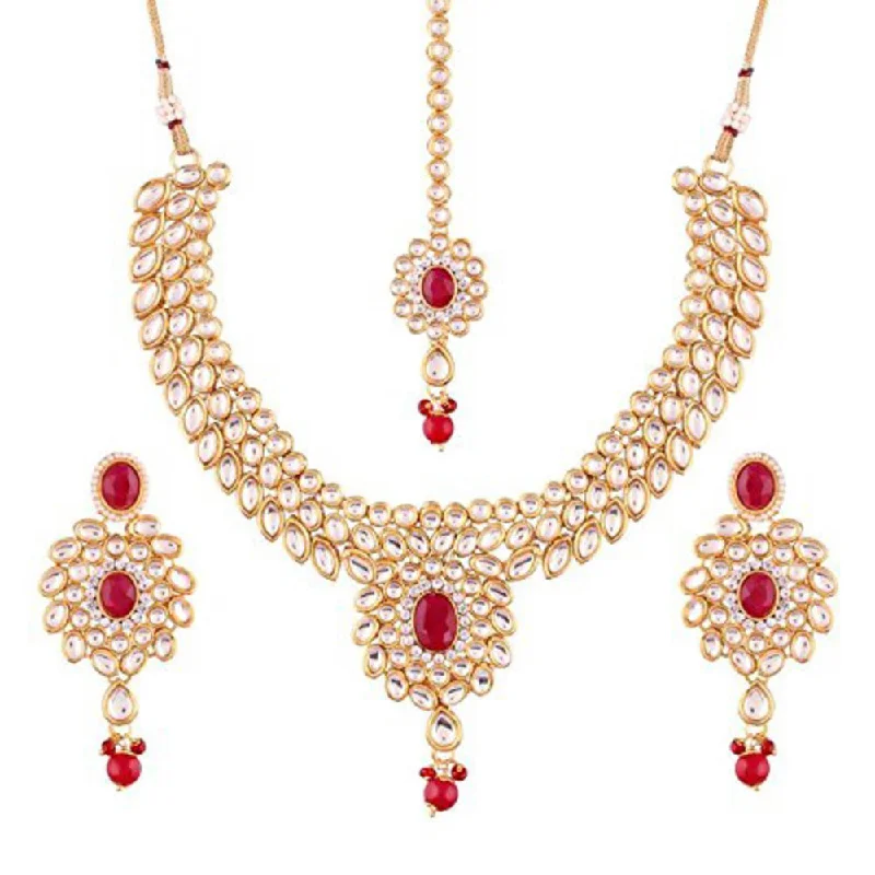 Square shape necklaces-Etnico 18k Gold-Plated Traditional Kundan Choker Jewellery Set For Women (IJ319M)