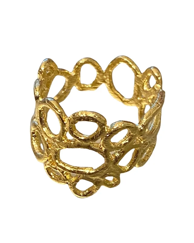 Open frame rings-Saphirim Textured Circles Ring - 18ct Gold Vermeil