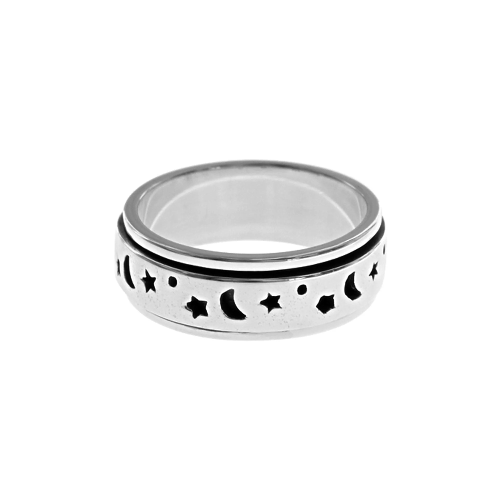 Etched name rings-Sterling Silver Moon and Stars Spinning Band Ring