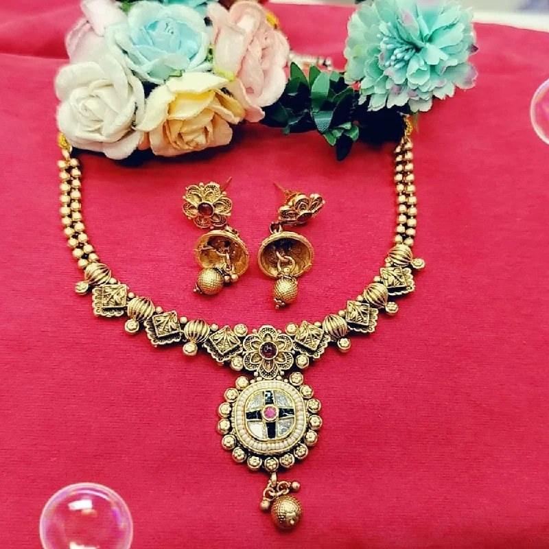 Drape-style necklaces-Manisha Jewellery Gold Plated Pota Stone Necklace Set