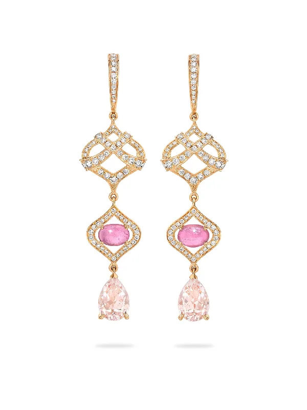 Cultured pearl earrings-Woodland Morganite Diamond Rose Gold Drop Earrings