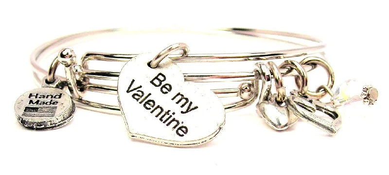 Secure clasp bangles-Be My Valentine Heart Expandable Bangle Bracelet Set