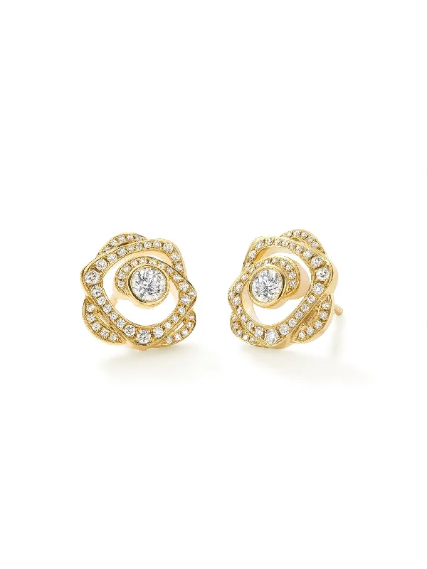 Bamboo style earrings-Maymay Rose Yellow Gold Diamond Earrings