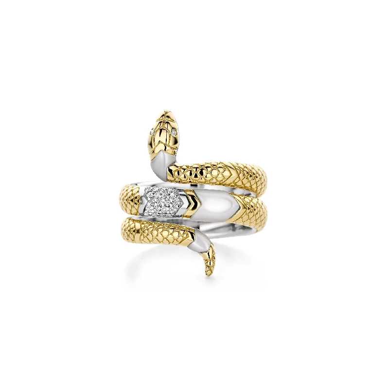 Surf theme rings-Ti Sento Gold Vermeil Pearl Cubic Zirconia Snake Ring