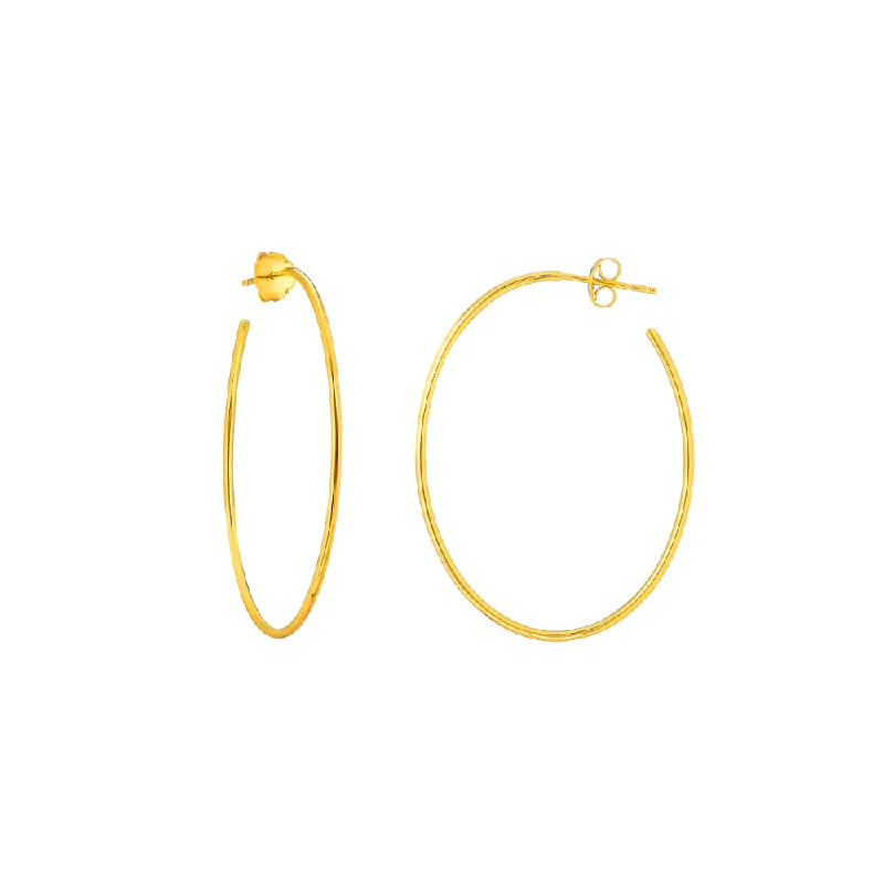 Aged charm earrings-14k Gold Oval 3/4 Hoop Earrings