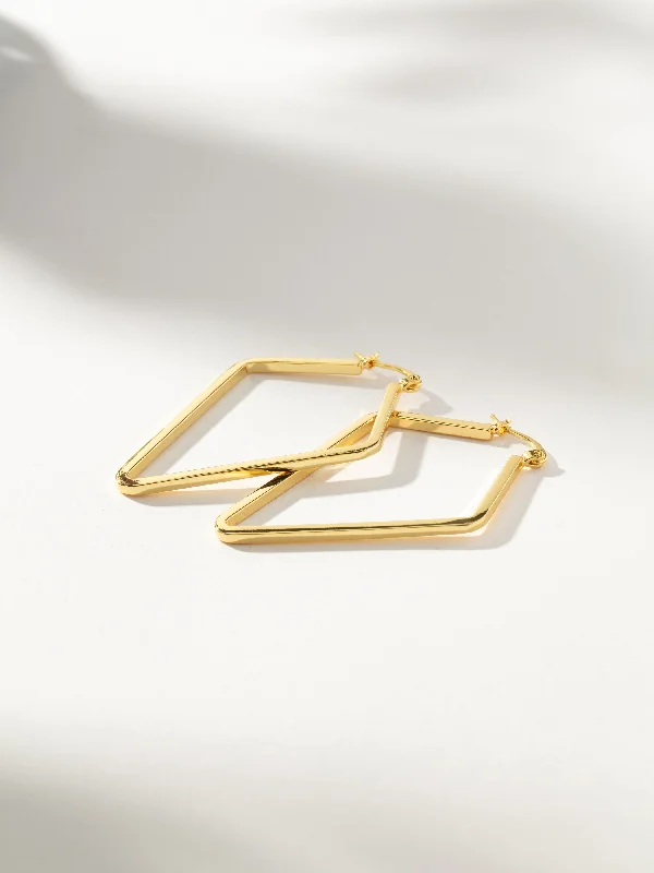 Patina brass earrings-Sharp Edge Hoops