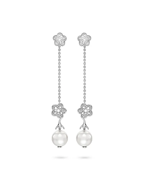 Surf design earrings-Blossom White Gold Detachable Pearl Drop Earrings