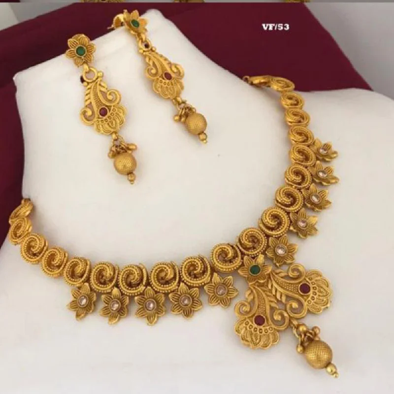 Dainty gem necklaces-Sai Fashion Gold Plated Pota Stone Necklace Set