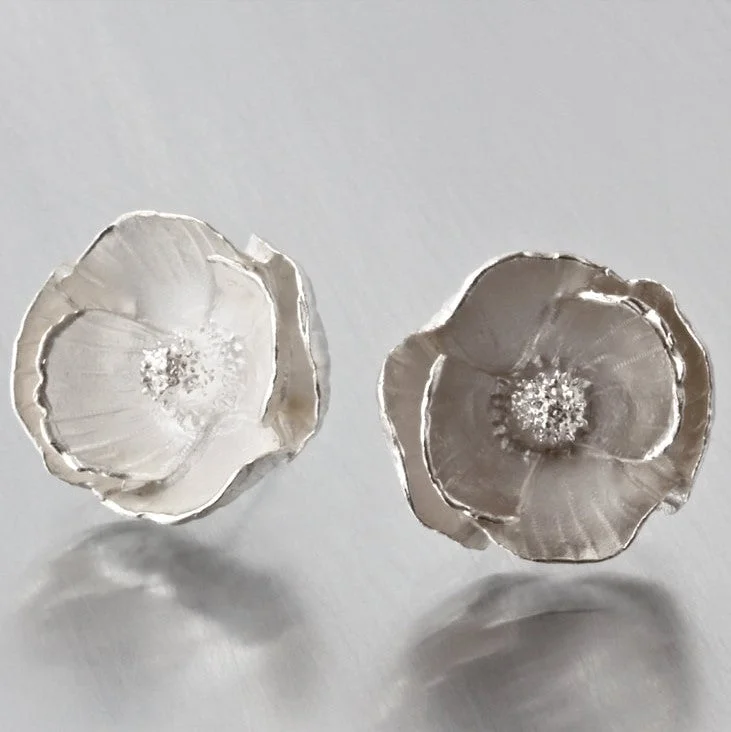 Victorian charm earrings-Large Poppy Sterling Silver Post Earrings