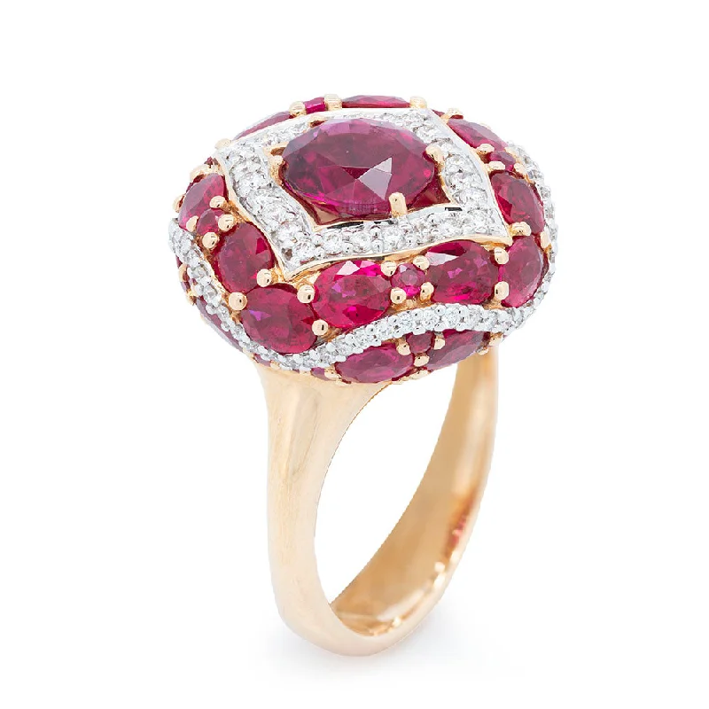 Plaited design rings-Rubellite Tourmaline, Rubies & Diamonds Cocktail Ring