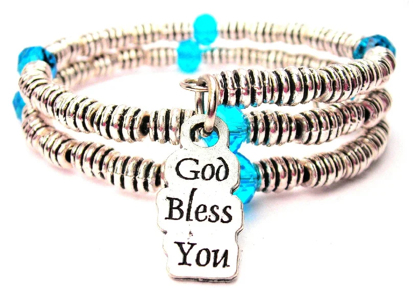 Chunky gem bangles-God Bless You Curly Coil Wrap Style Bangle Bracelet