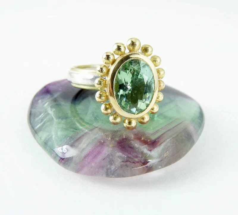 Topaz inlay rings-Mint Tourmaline Courtesan Ring