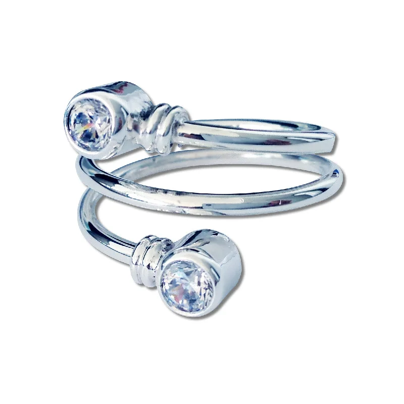 Elastic gem rings-Curly CZ Ring - White