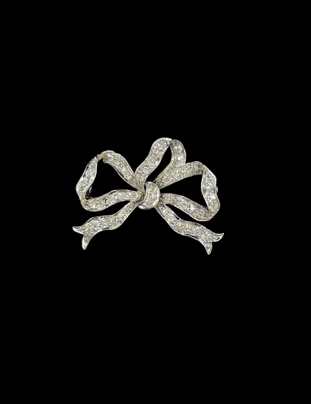 Flat bow brooch-Tiffany Edwardian Old Mine Cut Diamond Platinum And 18k Gold Bow Brooch Circa 1910