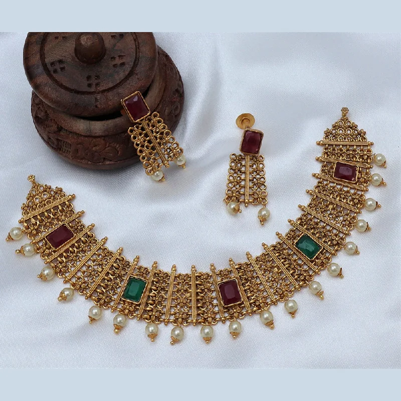 Whimsical bead necklaces-Diksha Collection Gold Plated Pota Stone Necklace Set