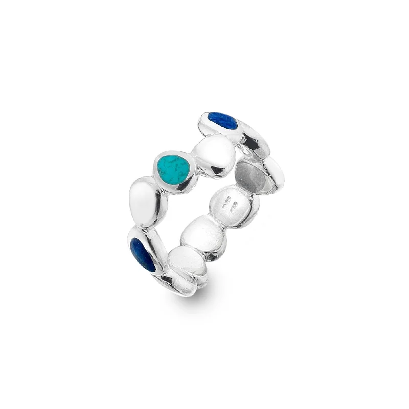 Polished silver rings-Sea Gems Silver Turquoise and Lapis Pebble Ring