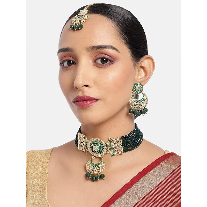 Floating gem necklaces-Etnico 18K Gold Plated Traditional Kundan Studded Pearl Choker Necklace Jewellery Set For Women (ML291G)