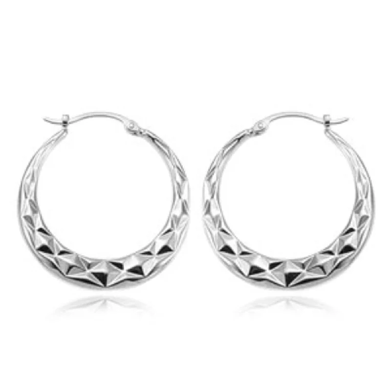 Vintage clip earrings-Sterling Silver Quilted Hoop Earrings