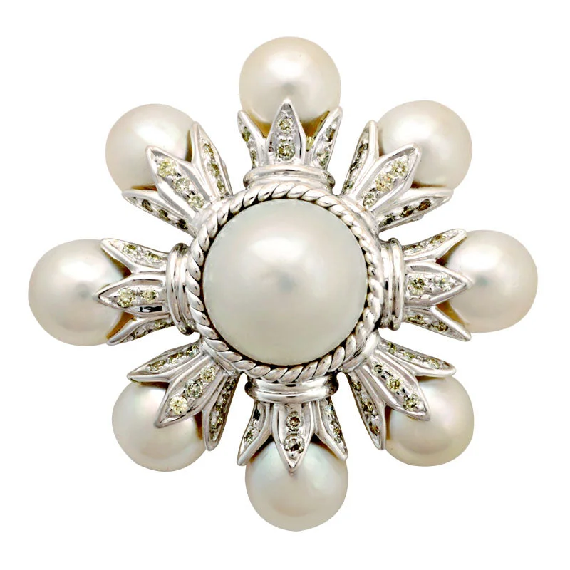 Solid gold brooch-Brooch-South Sea Pearl and Diamond