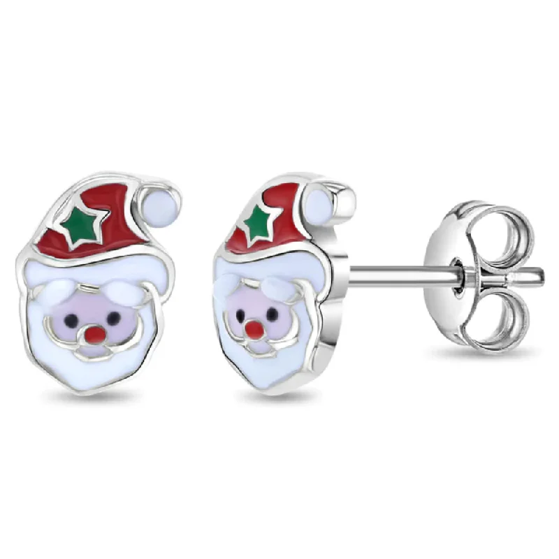 Vibrant enamel earrings-Jolly Christmas Santa Girls Earrings