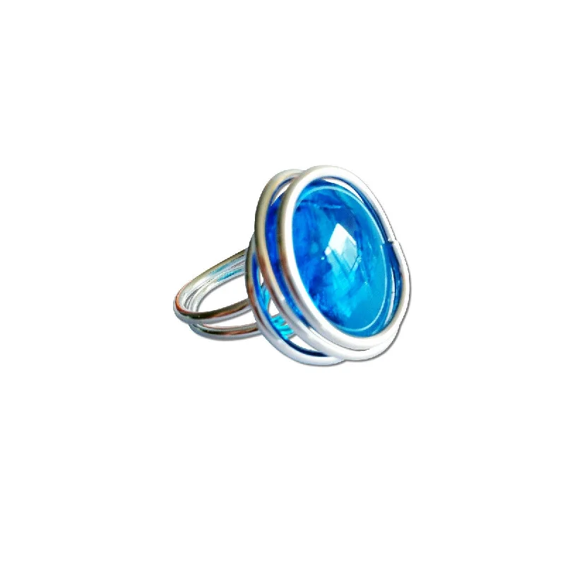 Heavy stone rings-Infinity Glass Ring - Turquoise Crystal