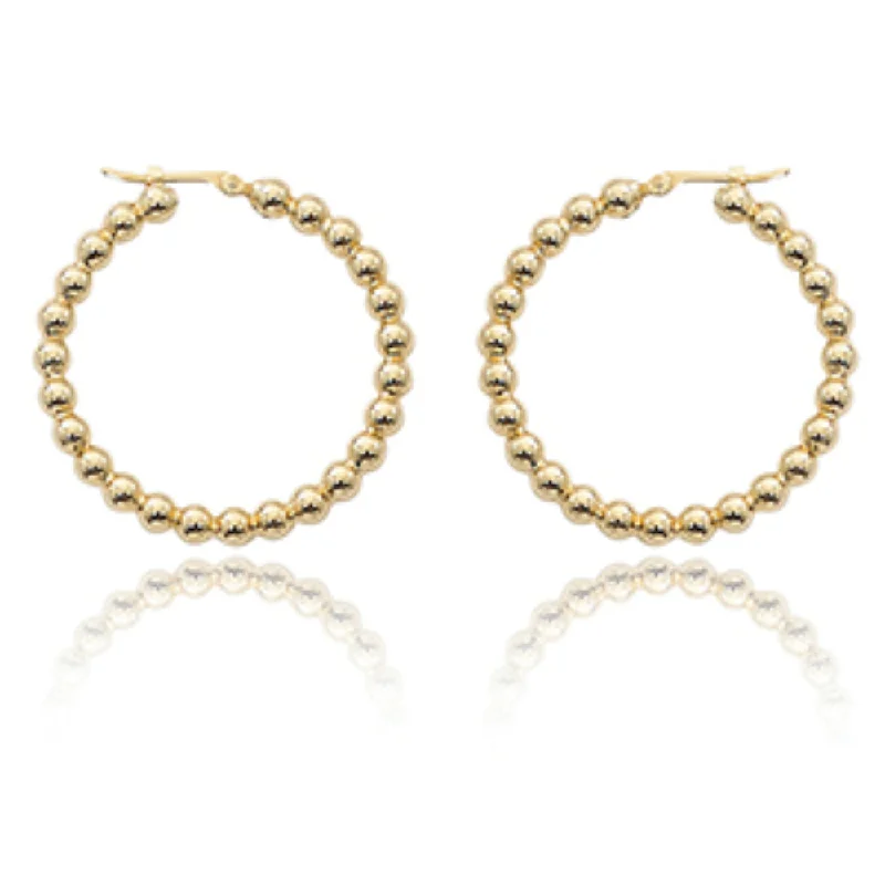 Thin pearl earrings-14k Yellow Gold Medium Beaded Snap-Down Hoop Earrings