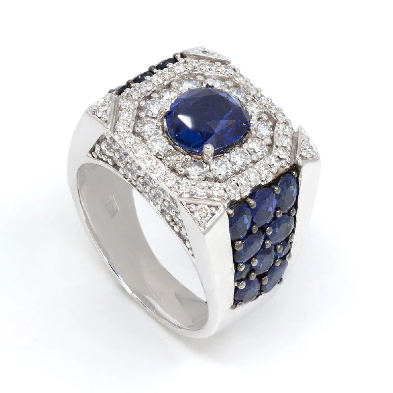 Victorian charm rings-Sapphire & Diamond Square Ring