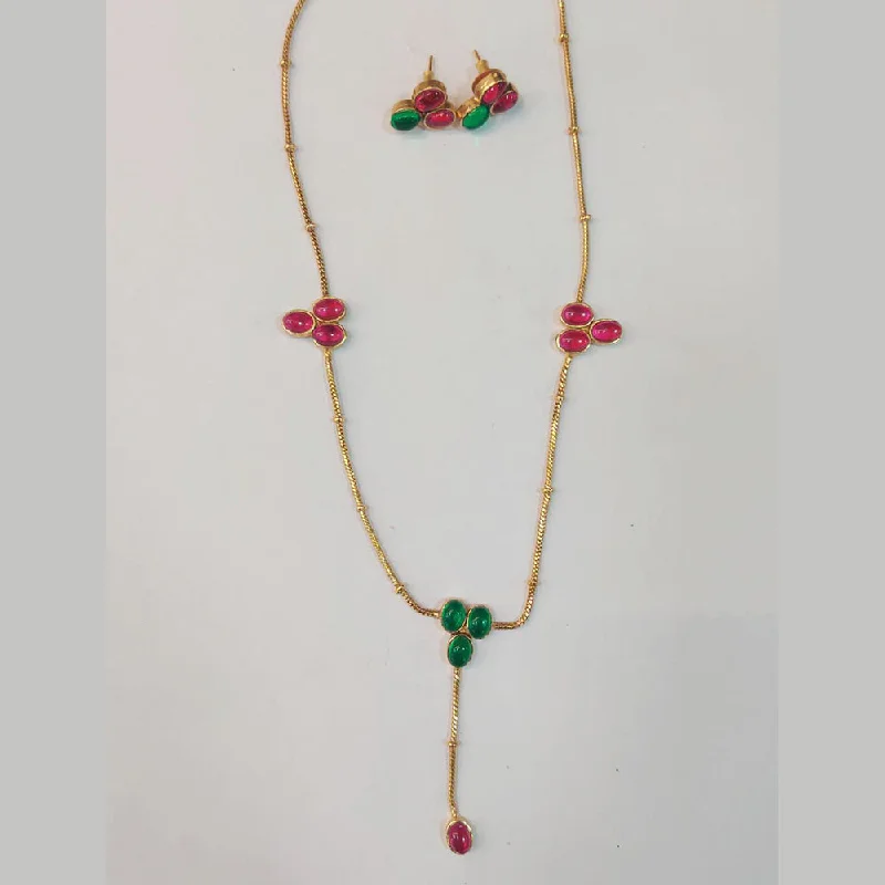 Thin-line necklaces-Sangita Creation Gold Plated Pota Stone Necklace Set