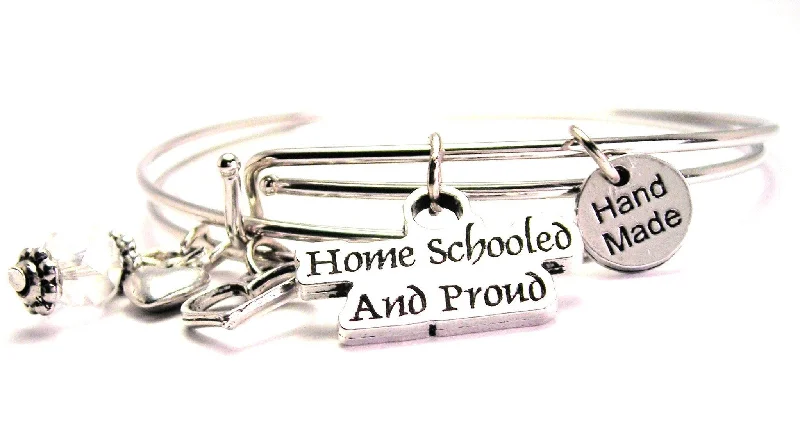 Polished bead bangles-Home Schooled And Proud Expandable Bangle Bracelet Set