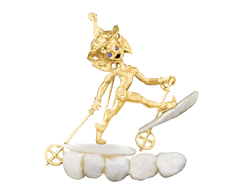 Surf motif brooch-Ruser Baroque Pearl Skiier Brooch